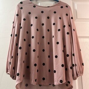 Adrianna Papell Pink Blouse with Black Polka Dots
